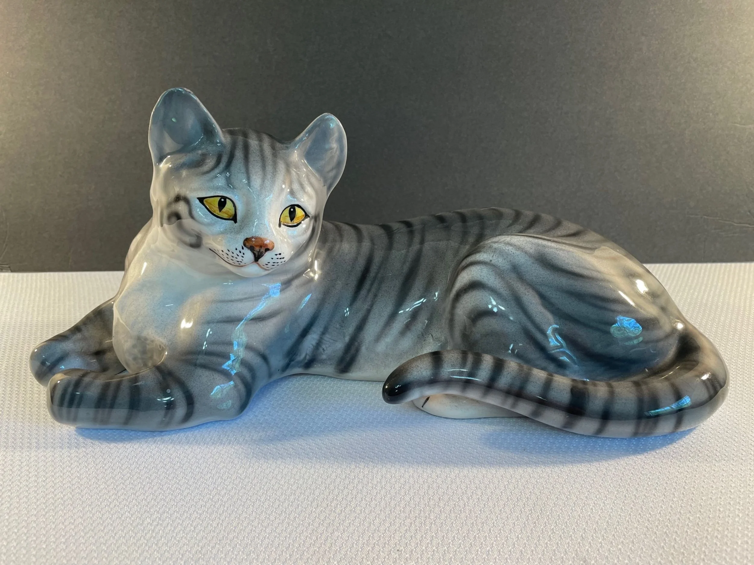 Large Mid 20th Century Ronzan Ceramic Gray Tabby Cat — Sunset